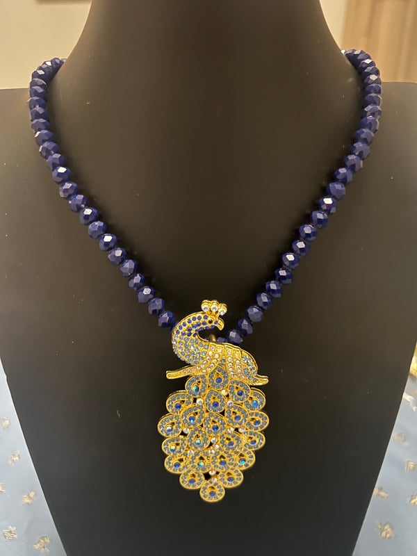 Peacock beaded necklace Royal blue