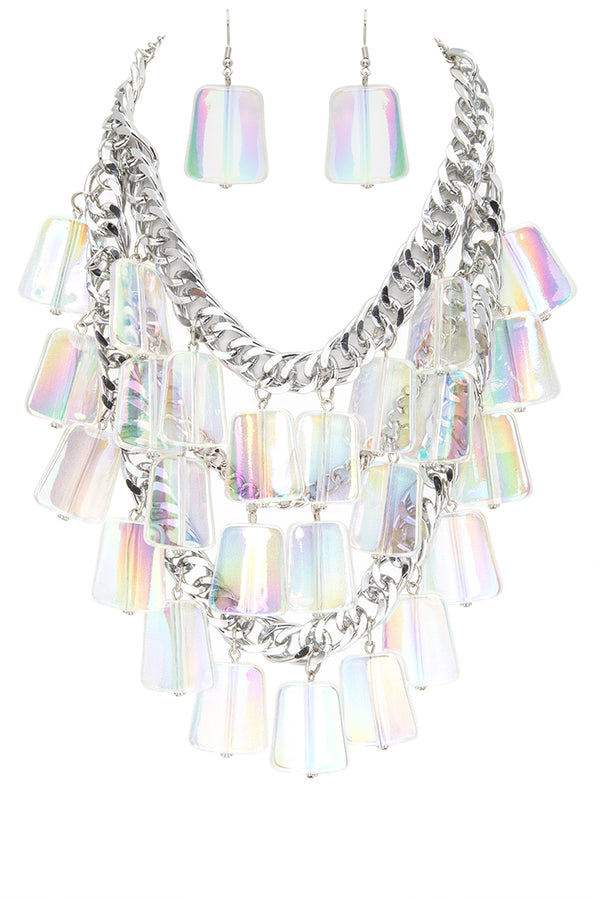 Donna Acrylic Fringe Beads Statement Necklace Set