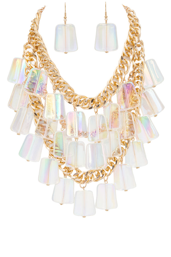 Donna acrylic Fringe Beads Statement Necklace Set