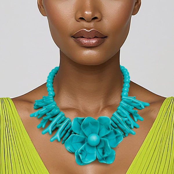 Collar Turquoise Exotic Goddess Floral Necklace