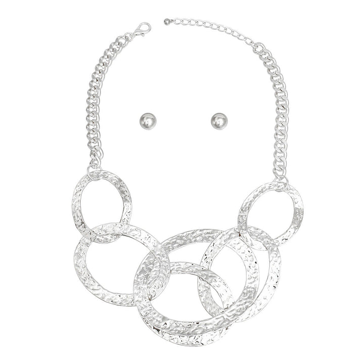 Bib Modernist Chunky Silver Oval Rings Necklace