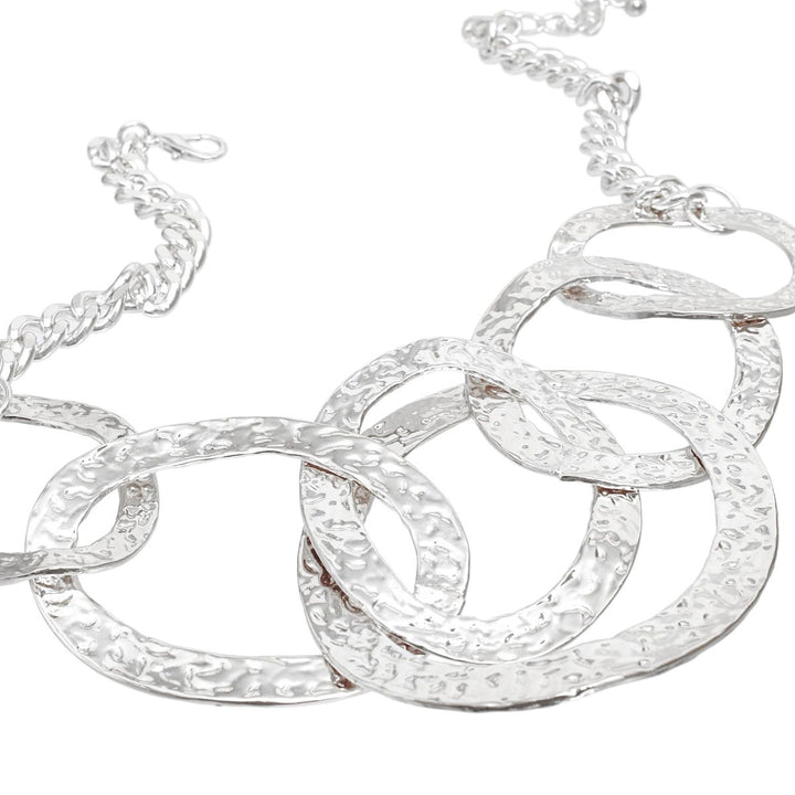 Bib Modernist Chunky Silver Oval Rings Necklace