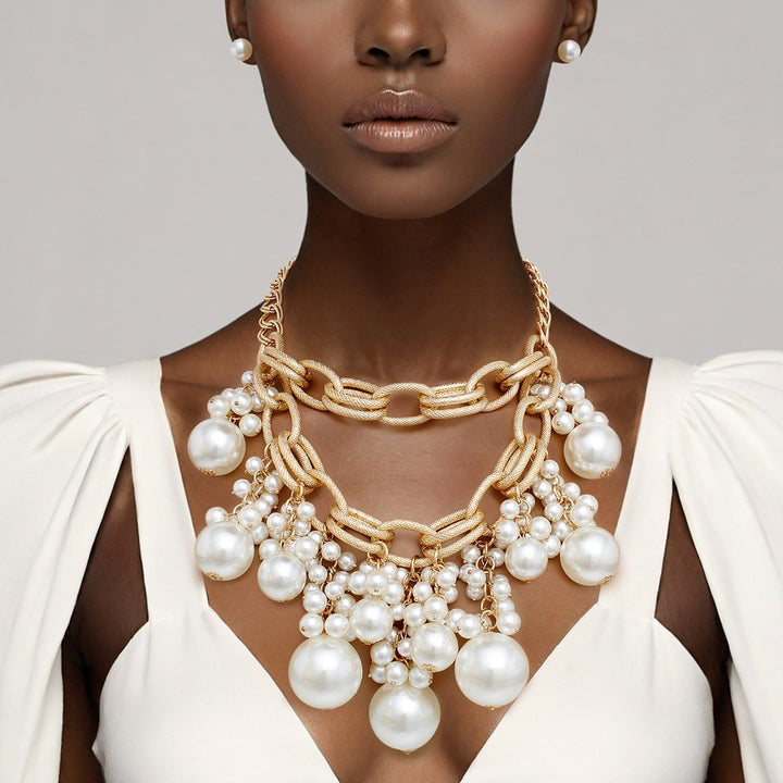 Bib Dreamy Drop Cream Pearl Gold Chain Necklace