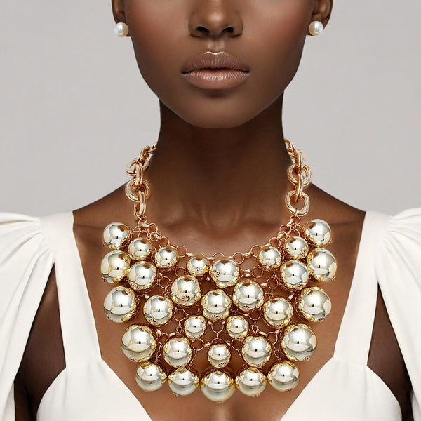 Bib Opulent Ball Bead Gold Chainmaille Necklace
