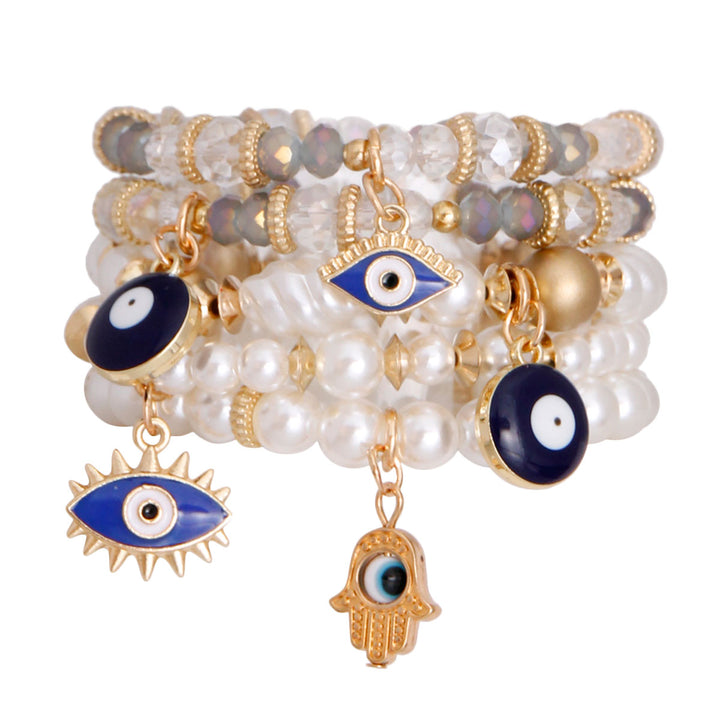 Cream Pearl Bead Evil Eye Bracelets