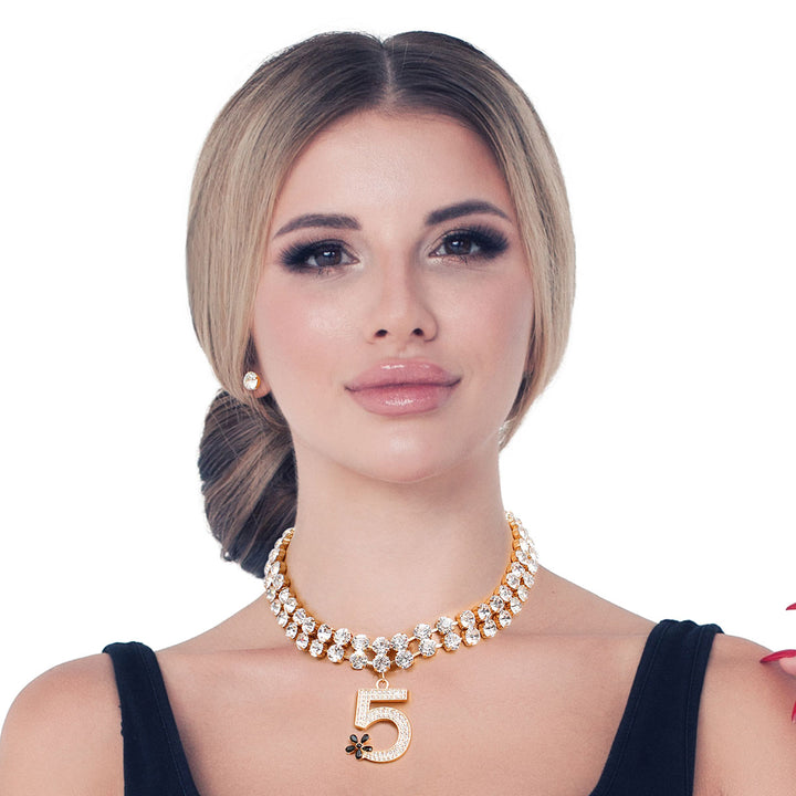 Gold Crystal Designer 5 Choker Set